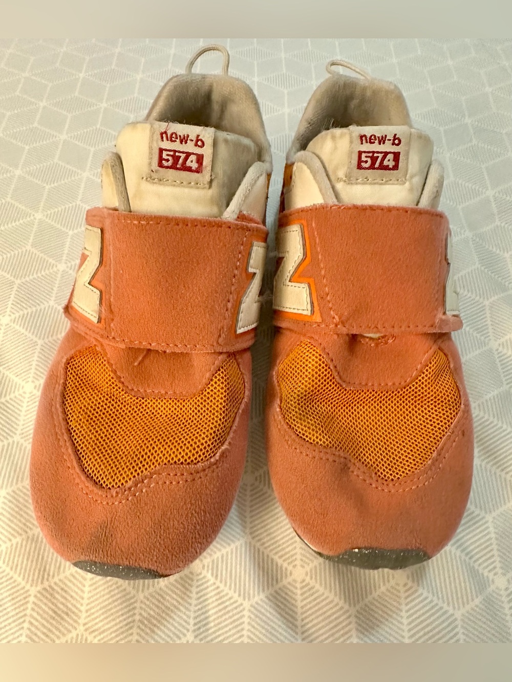 New Balance 574 Hook & Loop Orange Youth Sneakers Size 10C